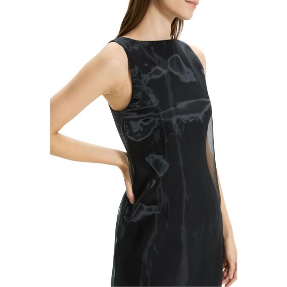 Theory Women's Organza Layer Mini Shift Dress Sleeveless Black Size 4 NWT - Picture 3 of 13